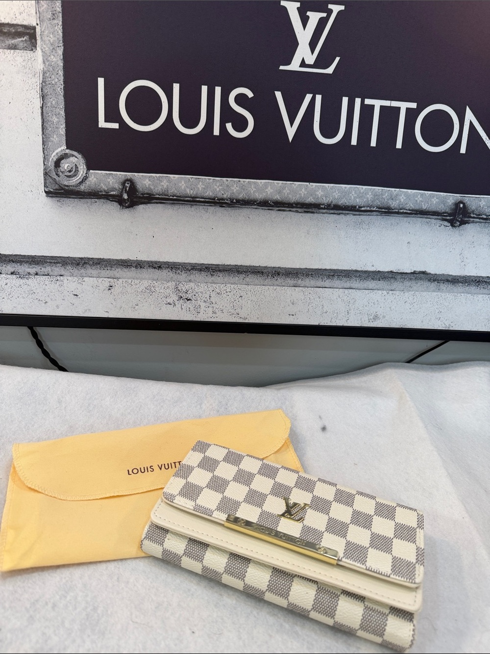 Damier Azur Trifold‎ Wallet in White/Gray